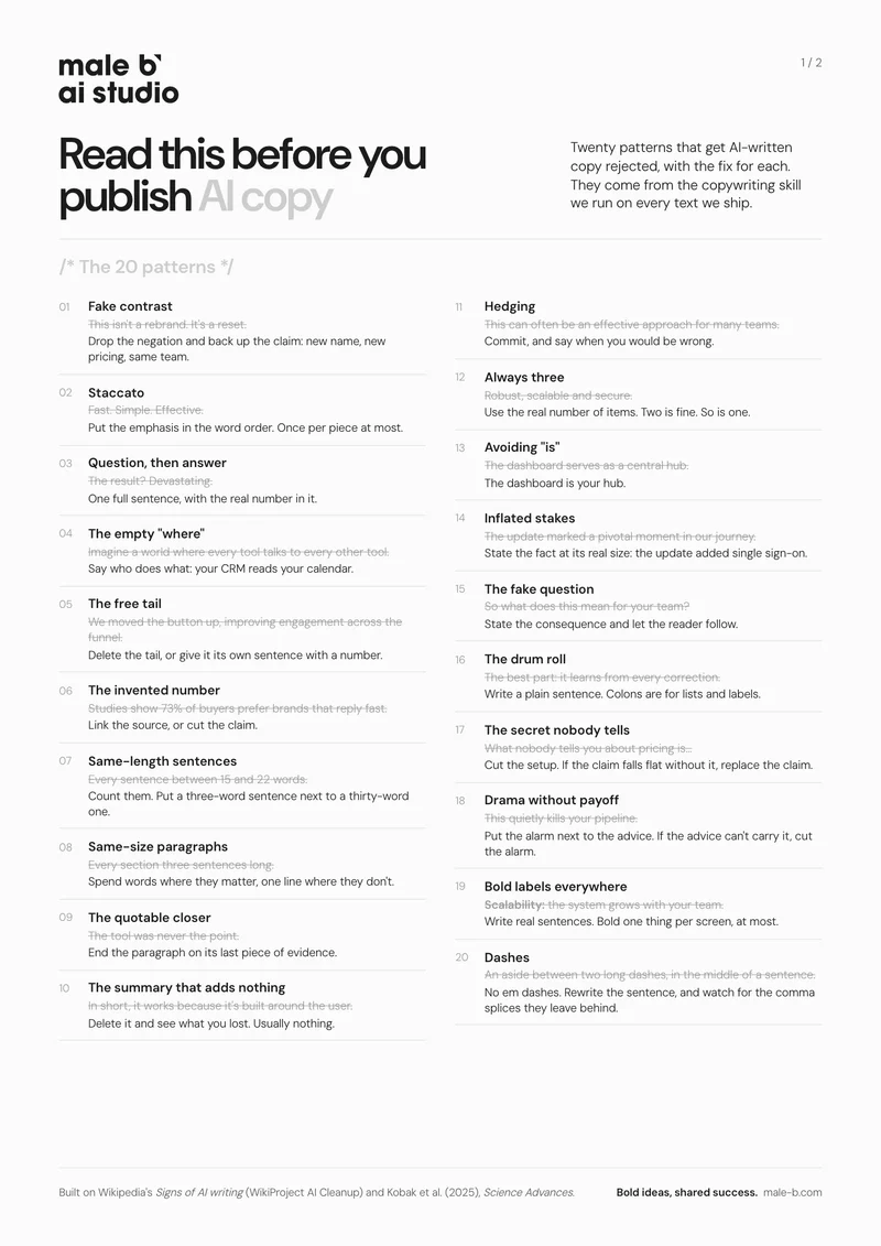 Page one of AI copy checklist