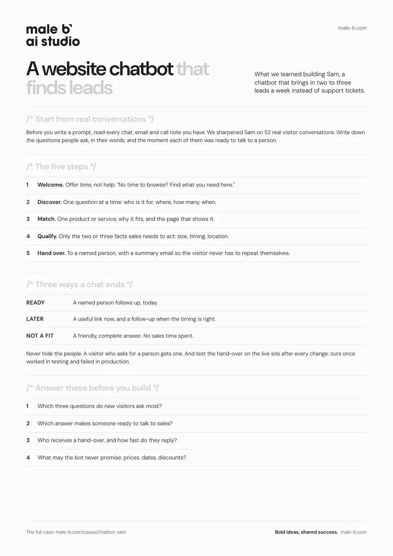 Page one of A chatbot that finds leads