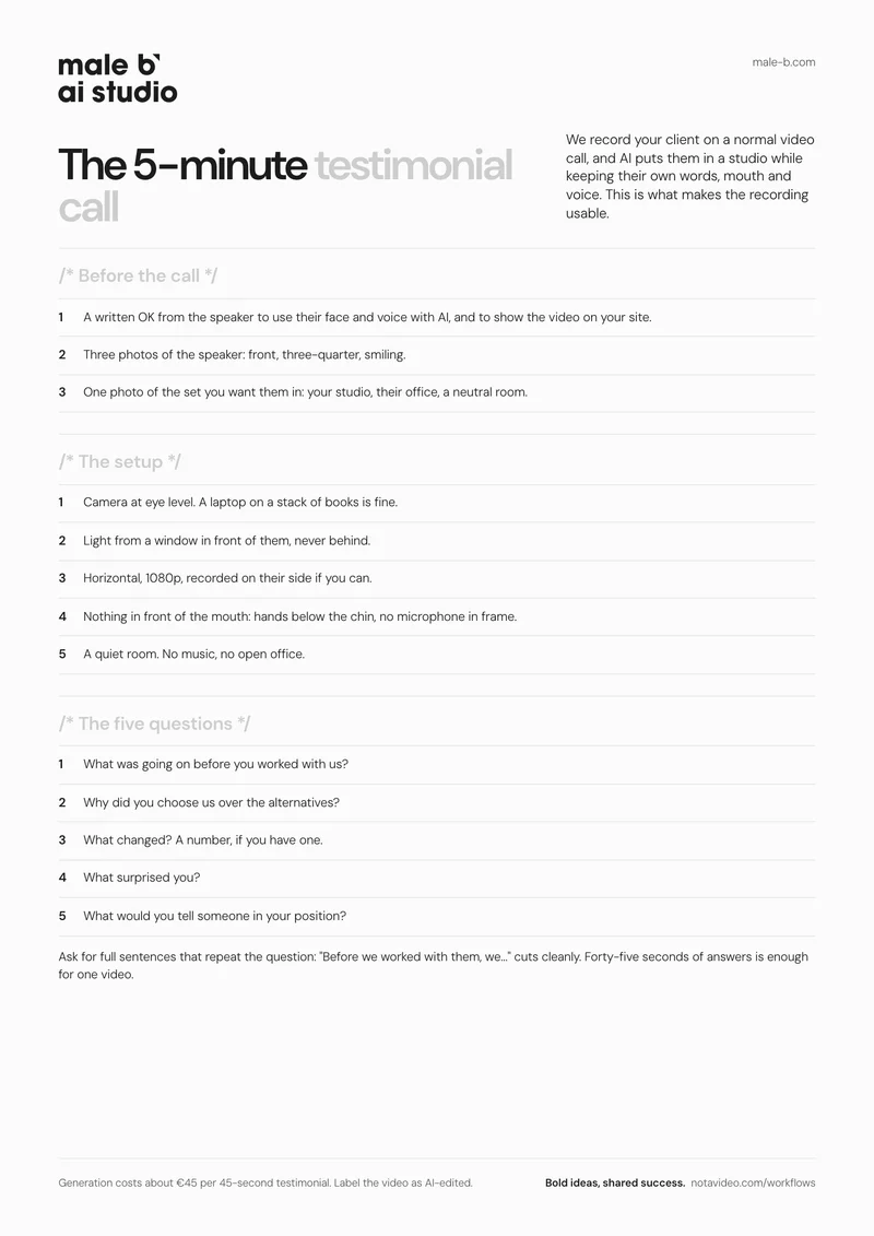 Page one of The 5-minute testimonial call